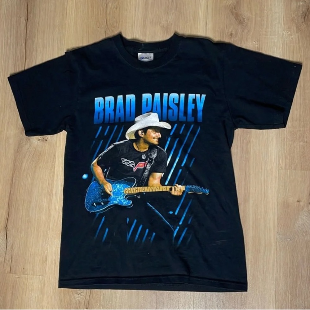 Brad Paisley Black Short Sleeve Graphic Tee with Blue Guitar Print